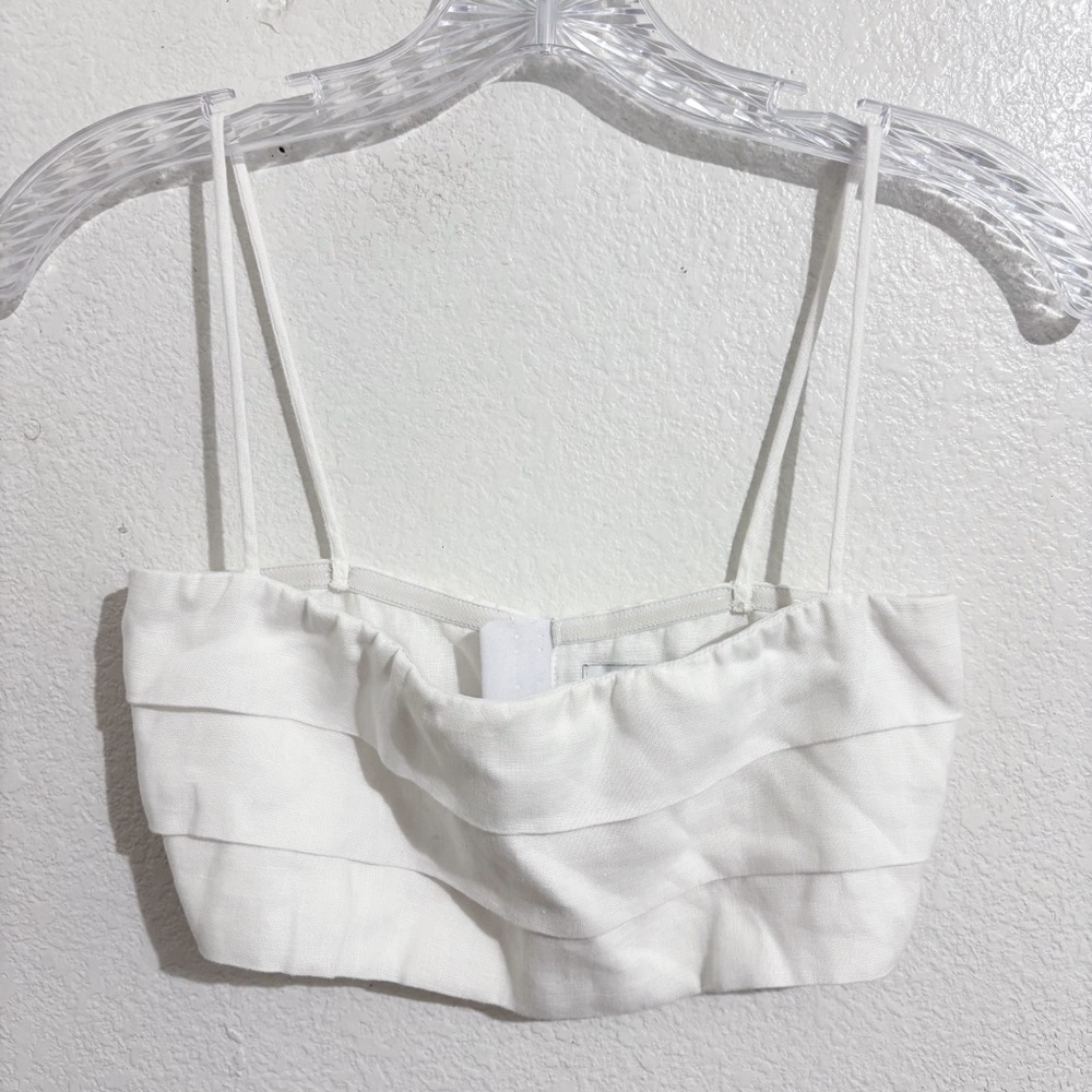 Dissh Aisle Linen Pleated Crop Top in White - Picture 2 of 7